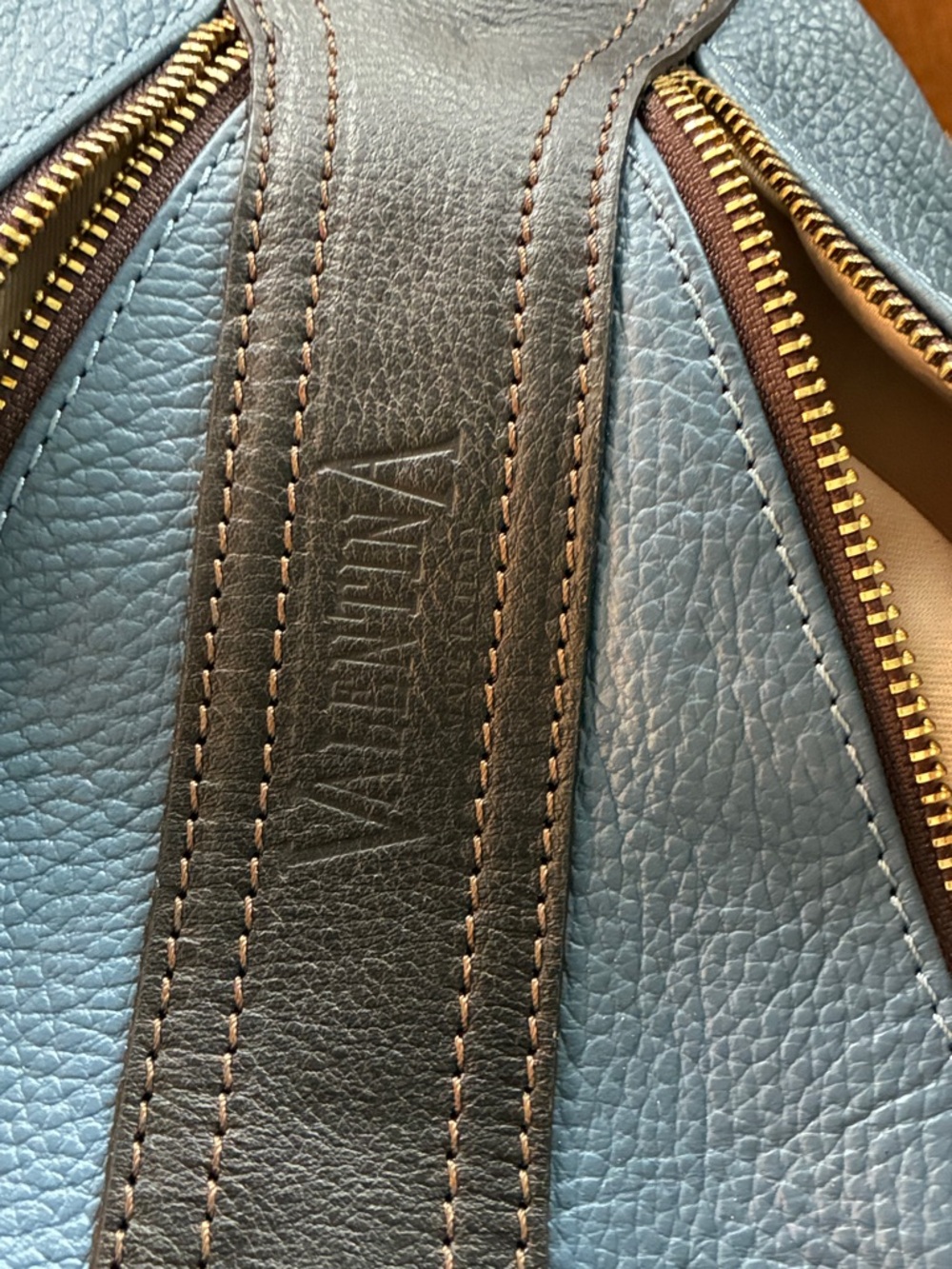 Valentina Blue and Dark Brown Leather Backpack - Picture 11 of 16